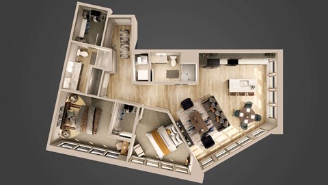 Floor plan for 2 beds, 2 baths, 1235 sqft